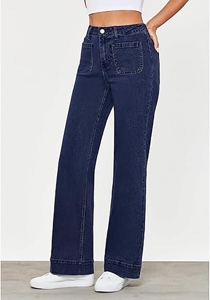 GRAPENT Women's Full Length Stretch Denim Regular Jeans High Waisted Bell Bottom