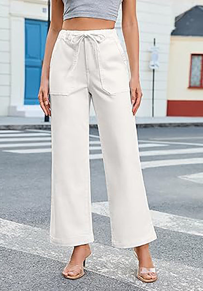 GRAPENT Wide Leg Jeans for Women Trendy High Waisted Drawstring Tie Elastic Waist Stretchy Denim Pants Trouser Jeans