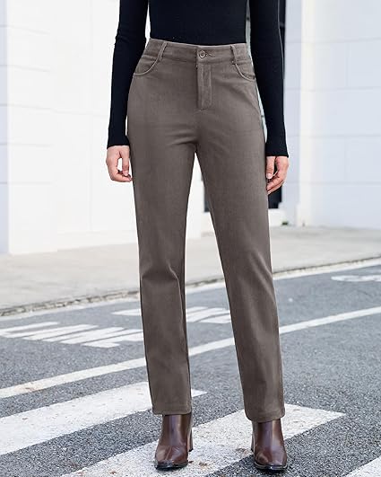 GRAPENT Corduroy Pants for Women High Wasited Straight Leg Elastic Waist Stretchy Casual Work Pants Fall Winter Trousers