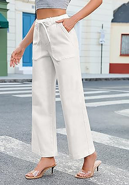 GRAPENT Wide Leg Jeans for Women Trendy High Waisted Drawstring Tie Elastic Waist Stretchy Denim Pants Trouser Jeans