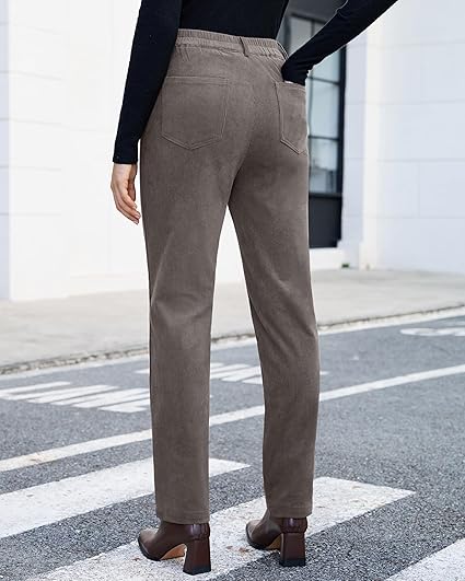 GRAPENT Corduroy Pants for Women High Wasited Straight Leg Elastic Waist Stretchy Casual Work Pants Fall Winter Trousers