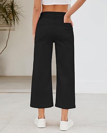 GRAPENT Wide Leg Jeans Woman Trendy Cropped High Waisted Front Seam Casual Stretchy Denim Trouser Jeans with Pockets