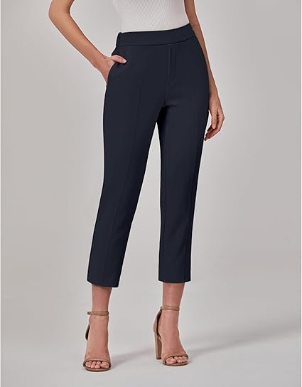 GRAPENT Capri Pants for Women High Waisted Pull On Dress Pants Slim Straight Leg Stretchy Waist Capris Trousers Pants