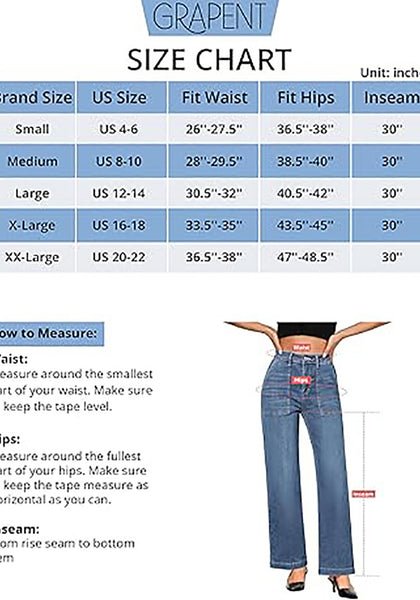 GRAPENT Jeans for Women High Waisted Straight Leg Jeans Stretchy Trendy Wide Leg Denim Pants Jean Trousers Patch Pockets