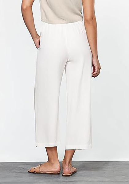 GRAPENT Linen Pants for Women High Waisted Wide Leg Capri Elastic Waist Casual Beach Flowy Cropped Summer Capris Pants