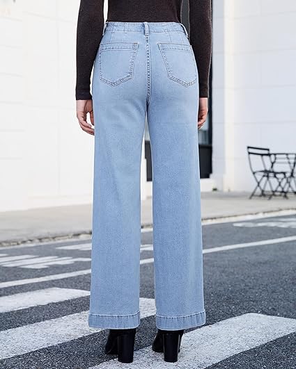 GRAPENT Wide Leg Jeans Woman High Waisted Trendy Stretchy Denim Pants Classic Trouser Jeans with Slash Pockets