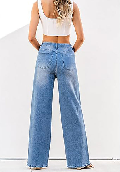 GRAPENT Wide Leg Jeans for Women Trendy High Waisted Stretchy Denim Pants 90s Baggy Jeans Trouser Jeans with Pockets