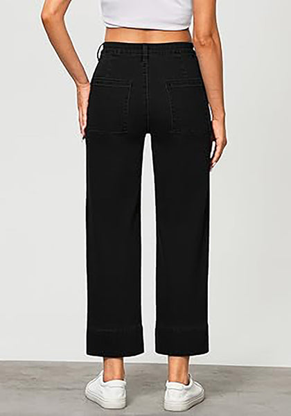 GRAPENT Wide Leg Jeans for Women Trendy High Waisted Straight Leg Cropped Stretchy Denim Pants with Retro Patch Pockets