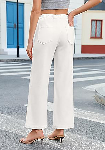 GRAPENT Wide Leg Jeans for Women Trendy High Waisted Drawstring Tie Elastic Waist Stretchy Denim Pants Trouser Jeans