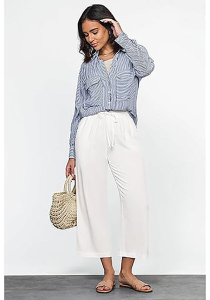 GRAPENT Linen Pants for Women High Waisted Wide Leg Capri Elastic Waist Casual Beach Flowy Cropped Summer Capris Pants