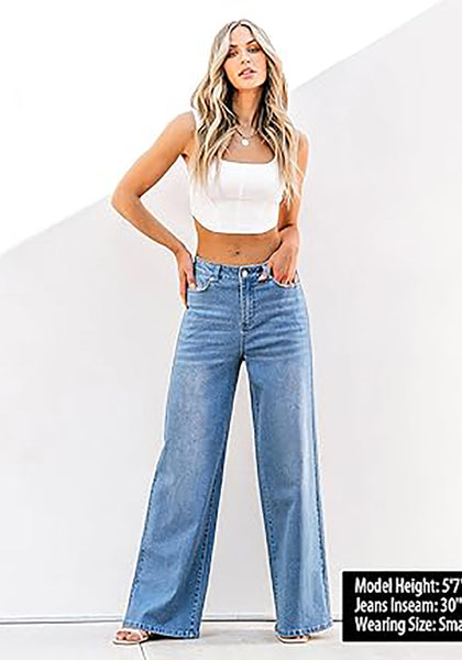 GRAPENT Wide Leg Jeans for Women Trendy High Waisted Stretchy Denim Pants 90s Baggy Jeans Trouser Jeans with Pockets