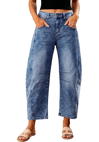 GRAPENT Barrel Jeans for Women Trendy High Waisted Wide Leg Baggy Cropped Relax Fit Stretch Denim Trouser Ankle Pants