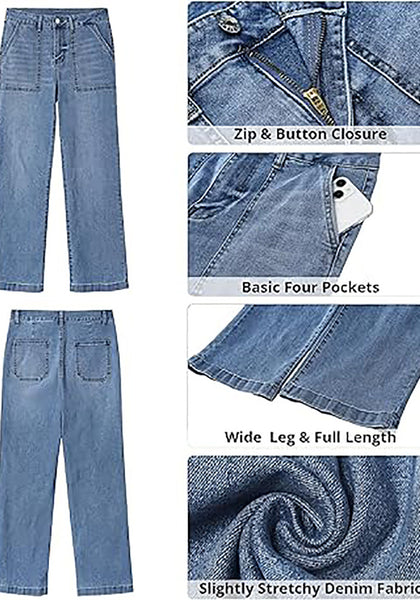GRAPENT Jeans for Women High Waisted Straight Leg Jeans Stretchy Trendy Wide Leg Denim Pants Jean Trousers Patch Pockets
