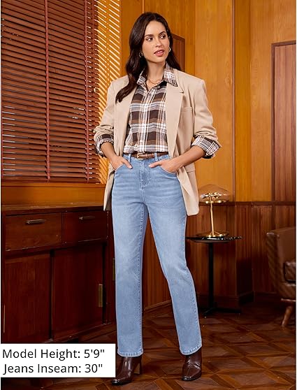 GRAPENT Straight Leg Jeans for Women Trendy High Waisted Classic Stretchy Denim Pants Casual Trouser Jeans with Pockets
