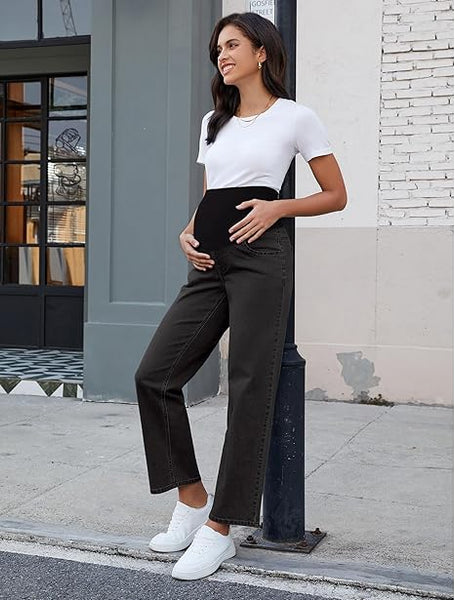 Grapent Women's Patchwork Low Rise Jean Denim 5-pocket Mom Pant Maternity