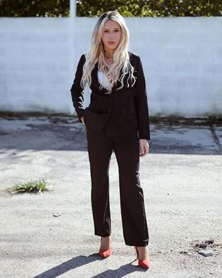 GRAPENT  Women's Formal 2 piece Suit Jacket High Waist Straight Pants Suit Business Casual Office Wear