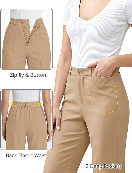 GRAPENT Womens Dress Pants Business Casual Ankle Straight Leg Trousers Elastic Waist Office Work Pants with Pockets