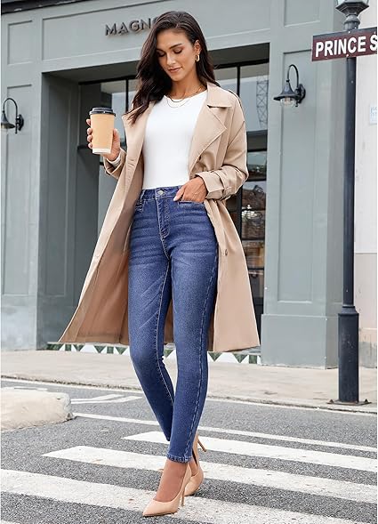 GRAPENT Fleece Lined Jeans for Women High Waisted Skinny Welt Pocket Winter Stretchy Denim Pants Warm Thermal Jeggings