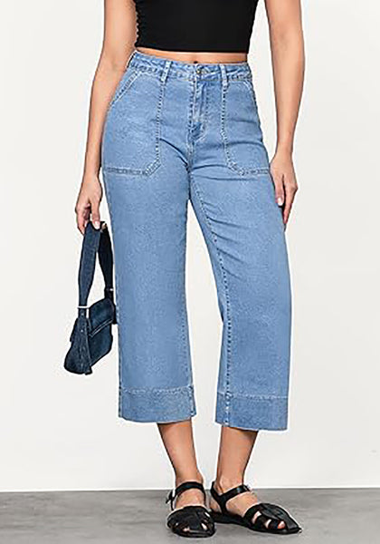 GRAPENT Capri Jeans for Women High Waisted Wide Leg Trendy Strechy Loose Straight Cropped Denim Jeans Pants with Pockets