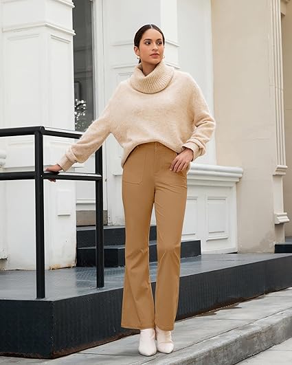 GRAPENT Corduroy Pants for Women Flare High Waisted Fall Winter Elastic Waist Stretchy Work Casual Trendy Wide Leg Pants