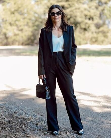 GRAPENT  Women's Formal 2 piece Suit Jacket High Waist Straight Pants Suit Business Casual Office Wear