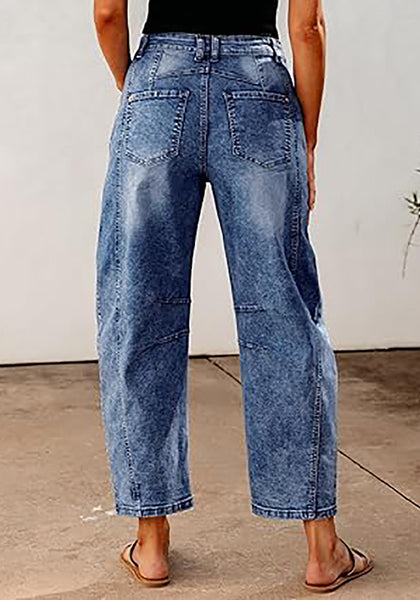 GRAPENT Barrel Jeans for Women Trendy High Waisted Wide Leg Baggy Cropped Relax Fit Stretch Denim Trouser Ankle Pants