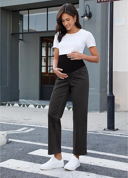 Grapent Women's Patchwork Low Rise Jean Denim 5-pocket Mom Pant Maternity