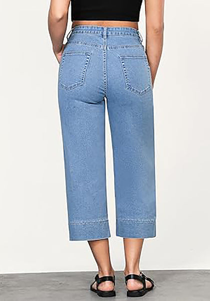 GRAPENT Capri Jeans for Women High Waisted Wide Leg Trendy Strechy Loose Straight Cropped Denim Jeans Pants with Pockets