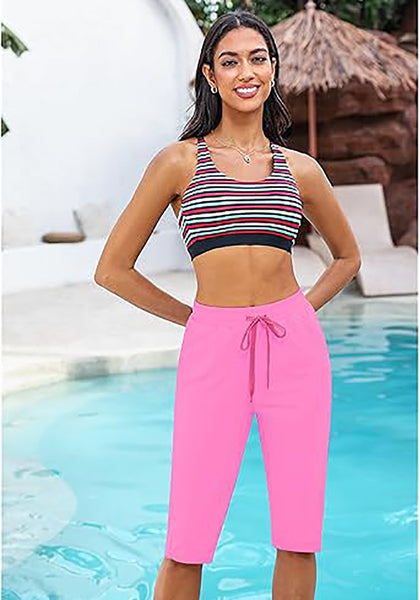 GRAPENT Women's Casual Elastic Waist Swim Pants Drawstring Jammer Knee-Length