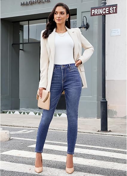 GRAPENT Fleece Lined Jeans for Women High Waisted Skinny Welt Pocket Winter Stretchy Denim Pants Warm Thermal Jeggings