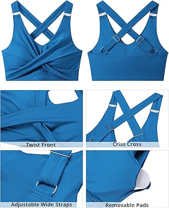 GRAPENT Bikini Tops for Women Twist Front Ruched Bathing Suit Adjustable Crisscross Back Cropped Tankini Swim Top Only