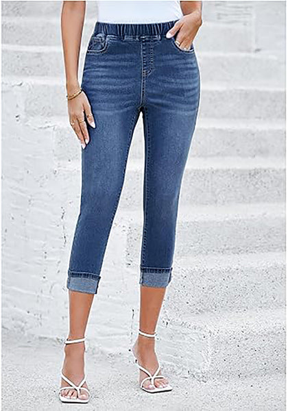 GRAPENT Pull On Jeans for Women High Waisted Skinny Capri Pants Trendy Stretch Denim Cropped Jeans Crop Jeggings Capris