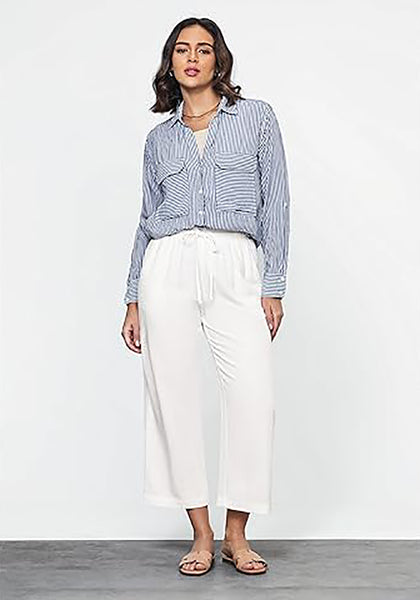 GRAPENT Linen Pants for Women High Waisted Wide Leg Capri Elastic Waist Casual Beach Flowy Cropped Summer Capris Pants