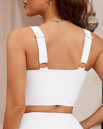 GRAPENT Bikini Tops for Women Cropped Tankini Tops Beach V Bar Padded Ruched Adjustable Strap Swimsuit Swim Top Only