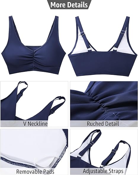 GRAPENT Bikini Tops for Women Ruched Cropped Tankini Tops Beach Adjustable Straps Bathing Suit Padded Swimwear Top Only