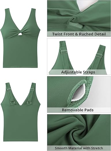 GRAPENT StrapCore Tankini Tops for Women Swimwear Twisted Keyhole Padded Bathing Suit Beach Vacation Modest Swimsuit Swim Top Only