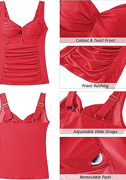 GRAPENT Tankini Tops for Women Twist Front Keyhole Bathing Suits Swim Tankini Swimsuits Padded Ruched Swimwear Top Only