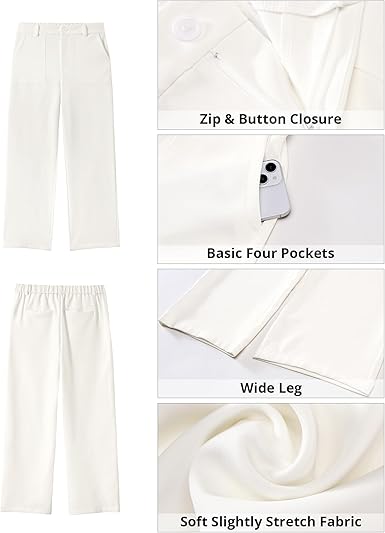 GRAPENT Wide Leg Dress Pants Women Business Casual High Waisted Elastic Waist Stretchy Work Trousers Pants with Pockets