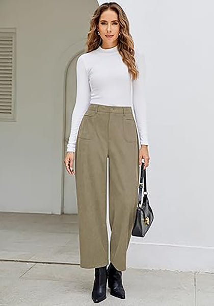 GRAPENT Barrel Pants for Women High Waisted Corduroy Elastic Waist Trendy Loose Casual Fall Trousers Pants with Pockets