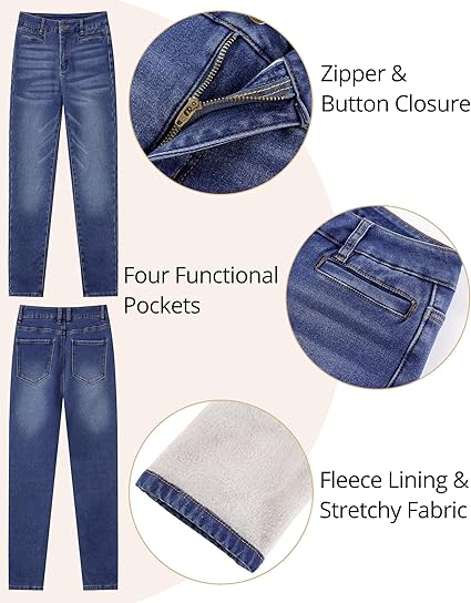 GRAPENT Fleece Lined Jeans for Women High Waisted Skinny Welt Pocket Winter Stretchy Denim Pants Warm Thermal Jeggings