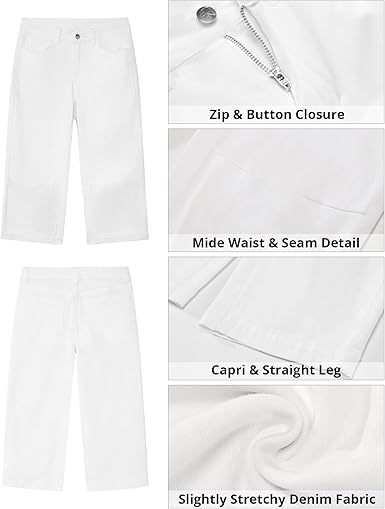 GRAPENT Capri Jeans for Women Mid Rise Straight Leg Casual Relaxed Fit Summer Cropped Stretchy Denim Capris Pants