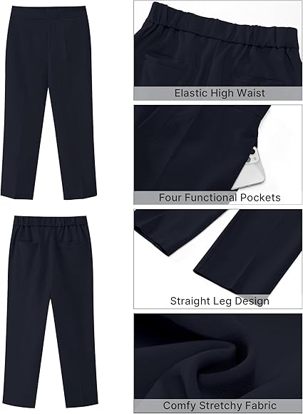 GRAPENT Capri Pants for Women High Waisted Pull On Dress Pants Slim Straight Leg Stretchy Waist Capris Trousers Pants