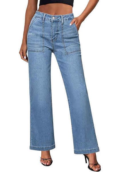 GRAPENT Jeans for Women High Waisted Straight Leg Jeans Stretchy Trendy Wide Leg Denim Pants Jean Trousers Patch Pockets