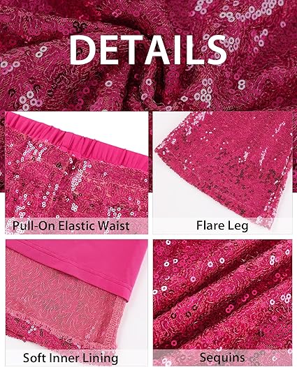 GRAPENT Sequin Pants for Women Flare High Waisted Pull On Elastic Waist Party Club Night Out Dance Stretch Sparkly Pants