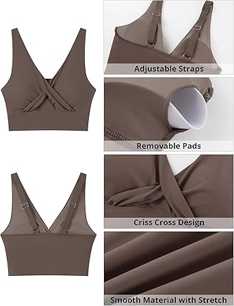 GRAPENT StrapCore Bikini Top for Women Cropped Tankini Tops Beach Vacation Criss Cross Ruched Padded Bathing Suit Swim Top Only