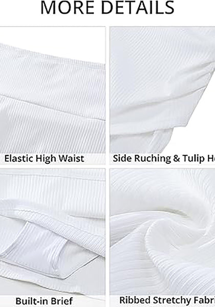 GRAPENT Women's High Waisted Bikini Swim Skirt Bottoms Ruched Ribbed Bathing Suit Skirts Tulip Tankini Swimsuit Bottom