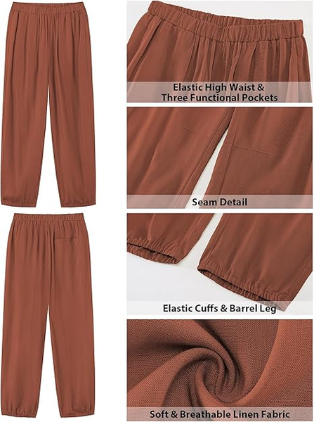 GRAPENT Capri Pants for Women Linen Barrel High Waisted Pull On Elastic Waist Casual Summer Capris Beach Vacation Pants