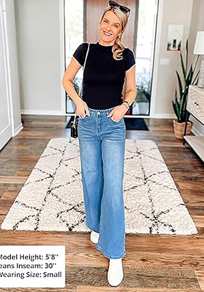 GRAPENT Wide Leg Jeans for Women Trendy High Waisted Stretchy Denim Pants 90s Baggy Jeans Trouser Jeans with Pockets