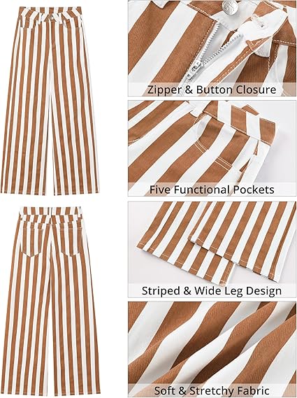 GRAPENT Women Jeans Striped Wide Leg High Waisted Trendy Stretchy Denim Pants Cute Casual Trouser Jeans with Pockets