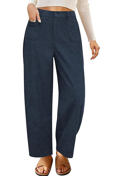 GRAPENT Barrel Pants for Women High Waisted Corduroy Elastic Waist Trendy Loose Casual Fall Trousers Pants with Pockets